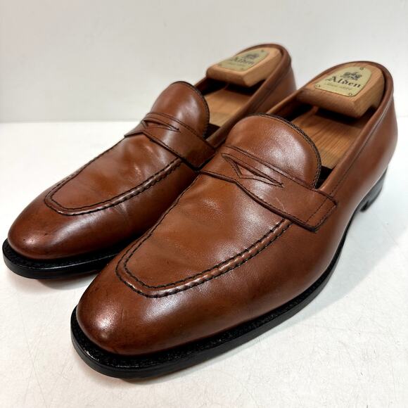 FULLY RESOLED Alden 3556 Plaza Penny Loafer Burnished Dark Tan Calfskin USA 10 D - Picture 3 of 13